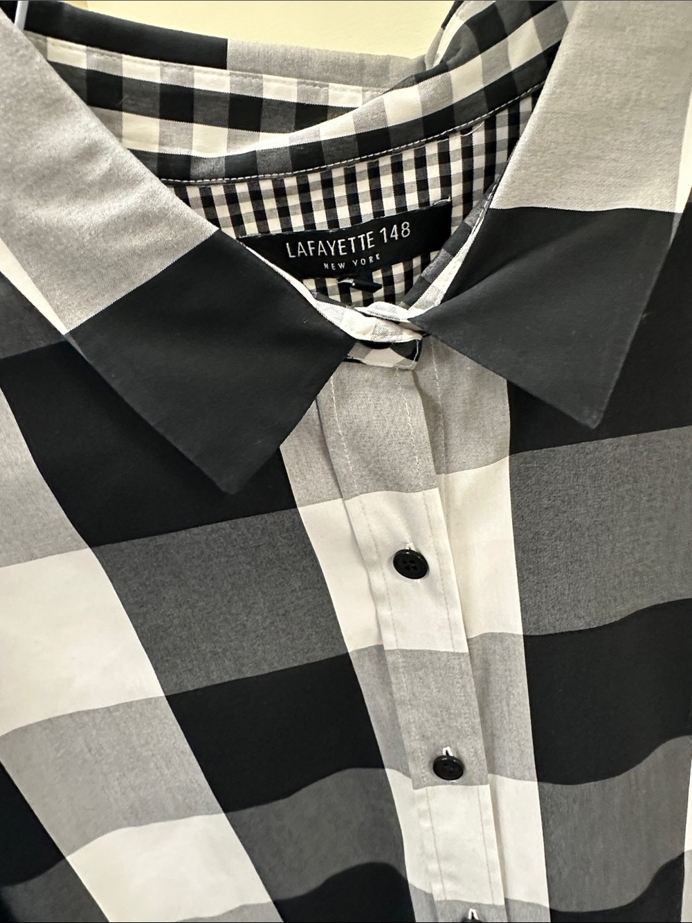 Lafayette 148 New York Black and White Oversized Check Button-Down Shirt - Picture 2 of 3